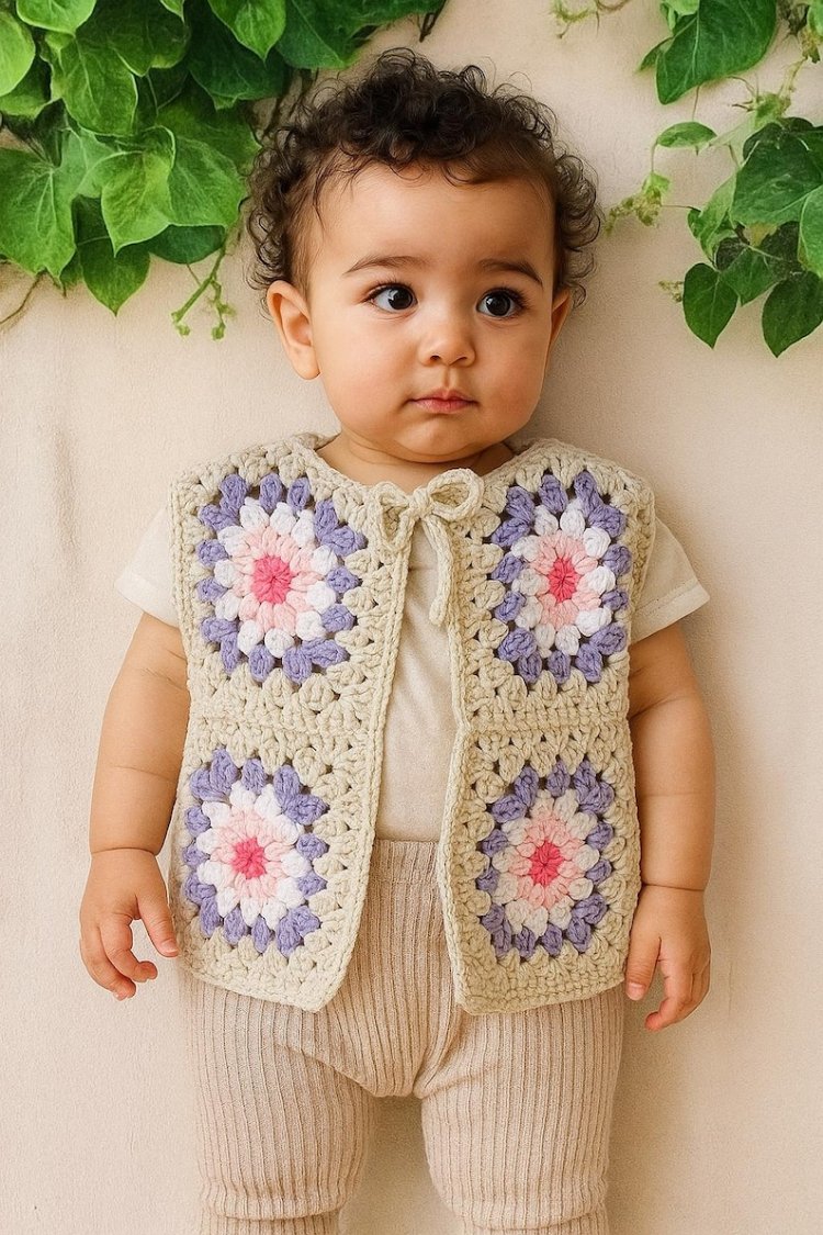 Crochet Baby Vest Pattern - Granny Square Sweater 1 & 2 Years Old