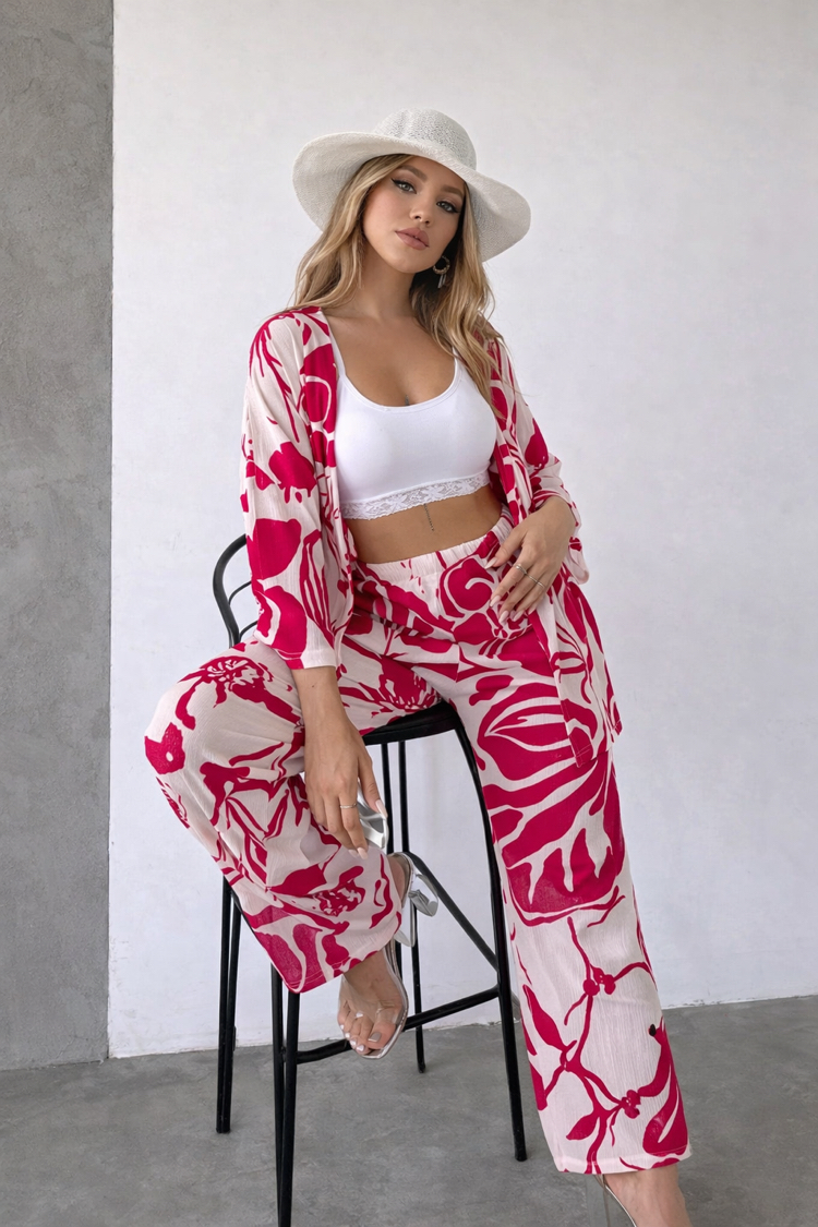 Günlük desenli kimono takım