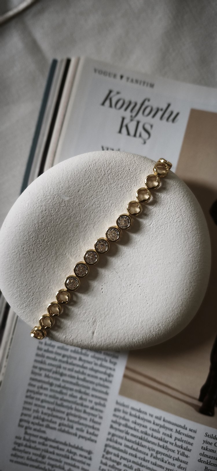 çelik full taşlı 14k gold bileklik