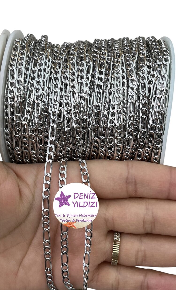 Bijuteri Lak Kaplama Figaro Zincir Gümüş Rengi