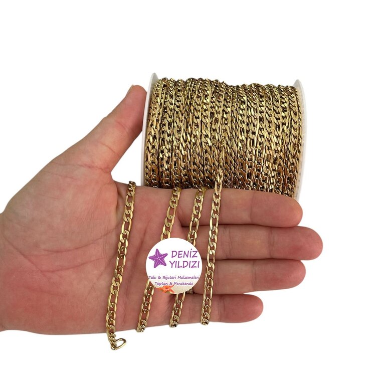 Çelik Figaro Zincir 5 mm Gold Rengi