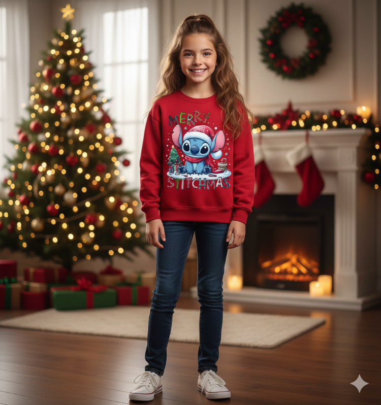  Yılbaşı Stitch Merry stitchmas Çocuk Sweatshirt