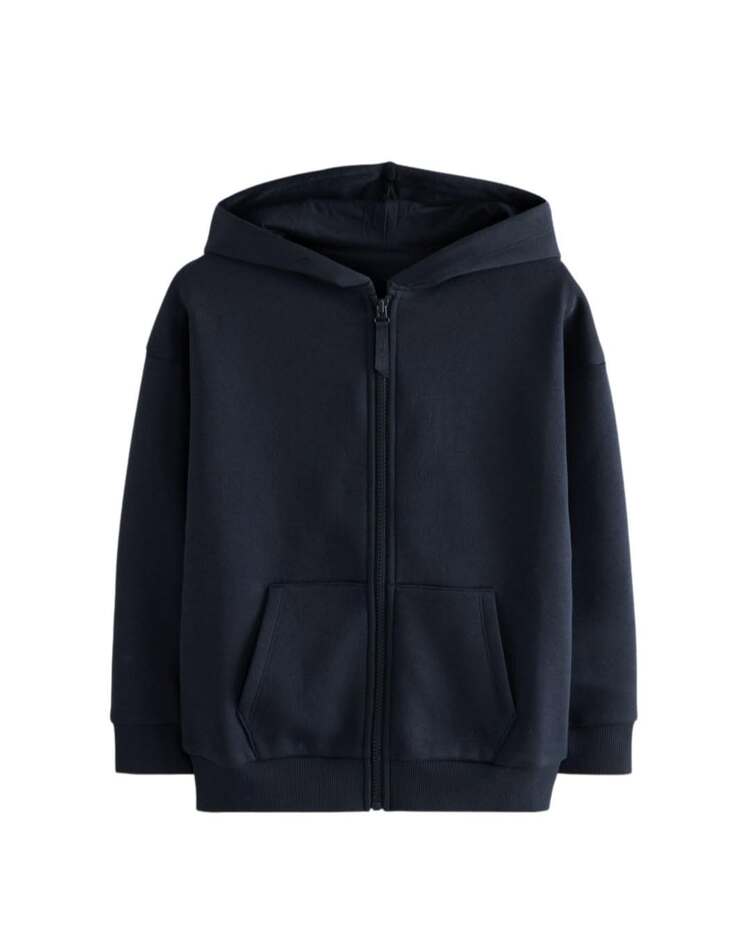 Lacivert Renk Unisex Düz Baskısız Fermuarlı Kapüşonlu Sweatshirt Ceket Hırka