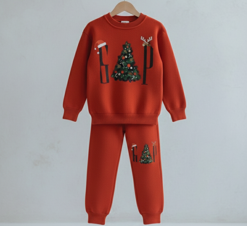 Yılbaşı Temalı Kırmızı Kız/Erkek Çocuk Sweatshirt Eşofman Alt İkili Takım