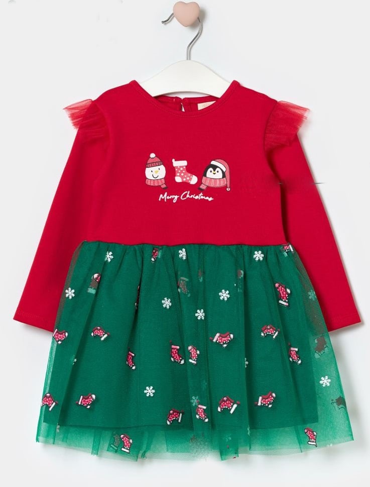 Yılbaşı Noel Temalı Kız Bebek Tül Etekli Elbise