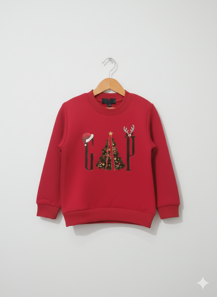 Yılbaşı Ağacı Temalı Kırmızı Çocuk Sweatshirt (Kız/Erkek Çocuk)