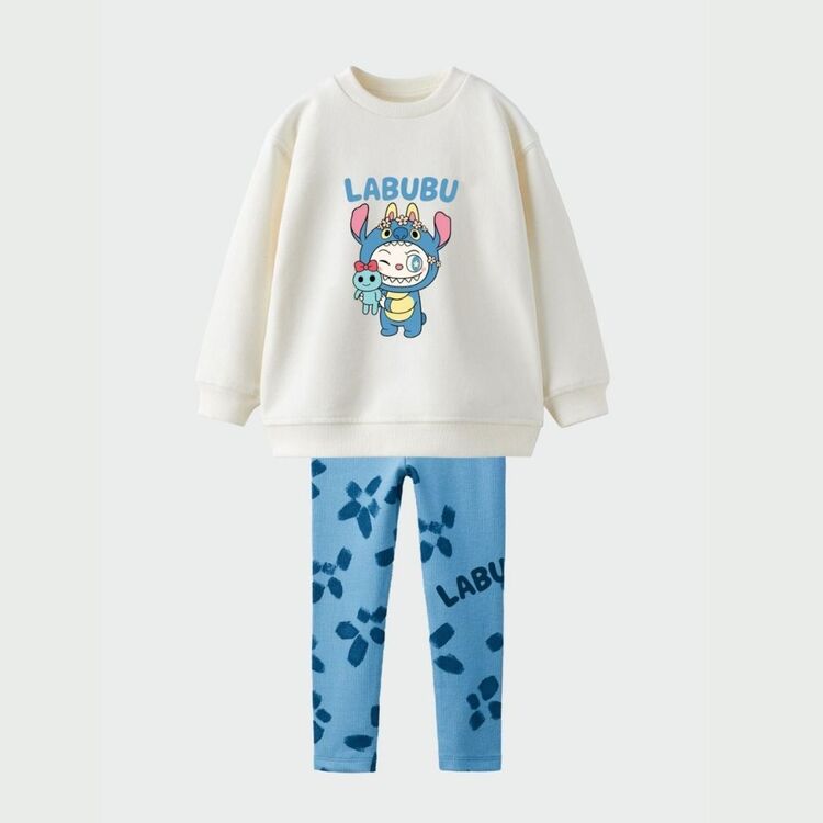 Kız Çocuk Labubu Baskılı Sweatshırt Tayt İkili Takım