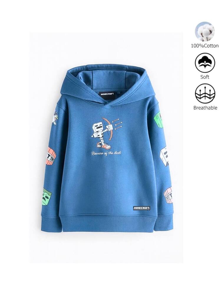 Erkek Çocuk Minecraft Baskılı Kapüşonlu Sweatshirt