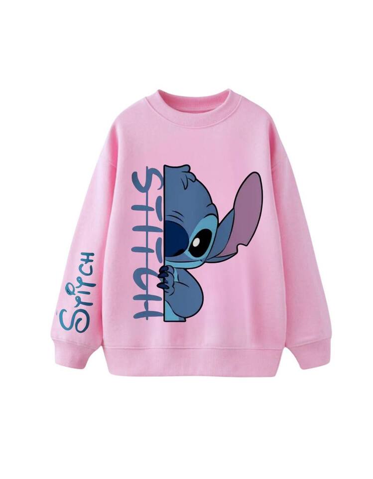 Kız Çocuk Pembe Stitch Baskılı Sweatshirt