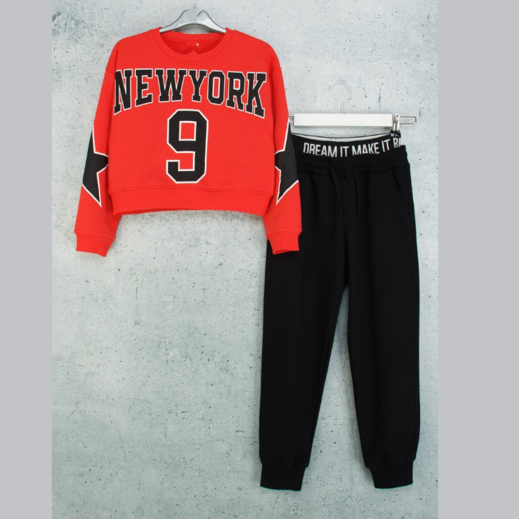  Kız Çocuk Crop Sweatshirt Boxer Detaylı Eşofman Alt İkili Takım