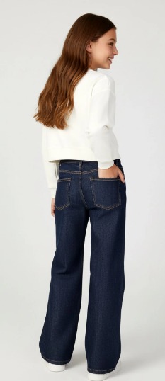 Kız Çocuk Yıldız Detaylı Bol Paça Wide Leg Jean Kot Pantolon