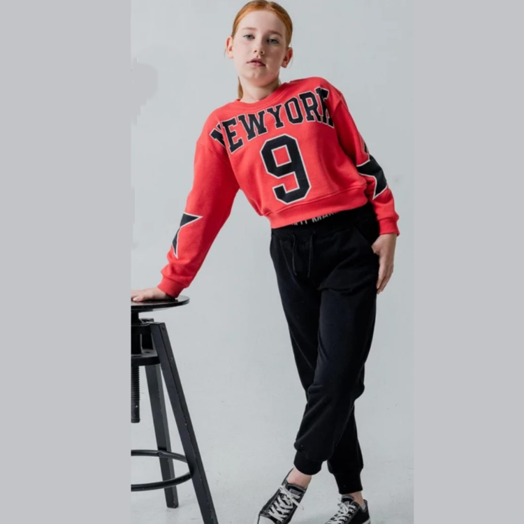  Kız Çocuk Crop Sweatshirt Boxer Detaylı Eşofman Alt İkili Takım