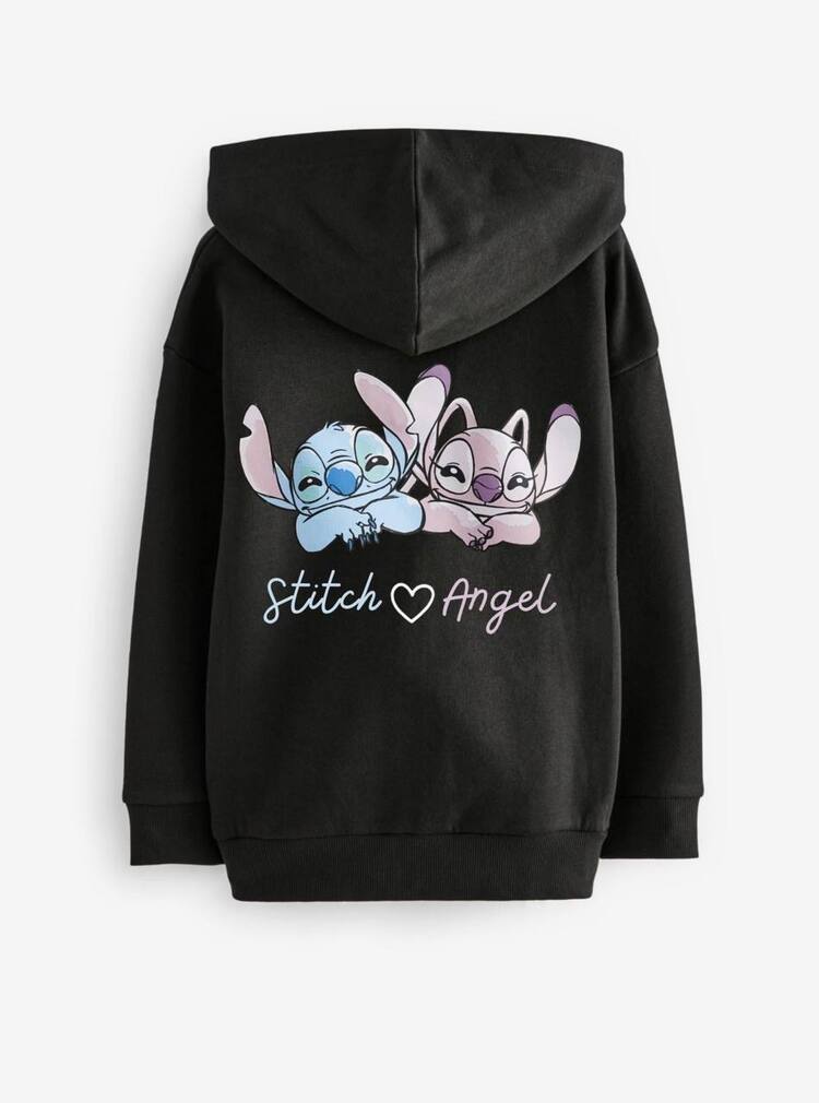 Kız Çocuk Stitch Baskılı Fermuarlı Kapüşonlu Sweatshirt Ceket Hırka