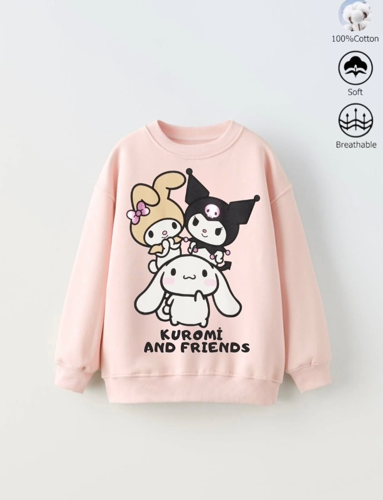 Kız Çocuk Kuromi and Friends baskılı sweatshirt