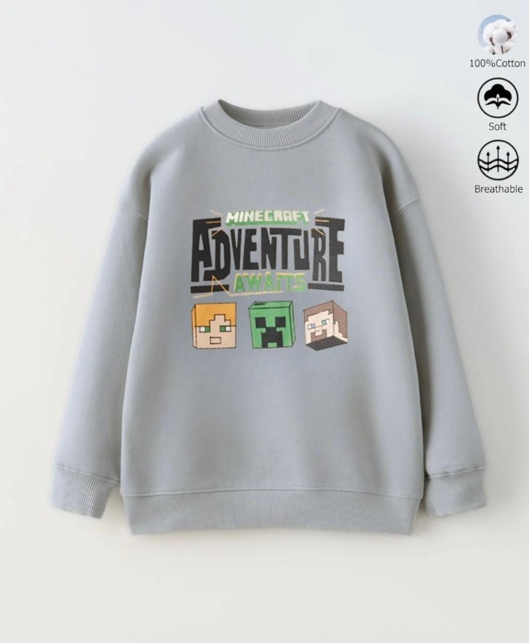 Erkek Çocuk Minecraft Baskılı Sweatshirt