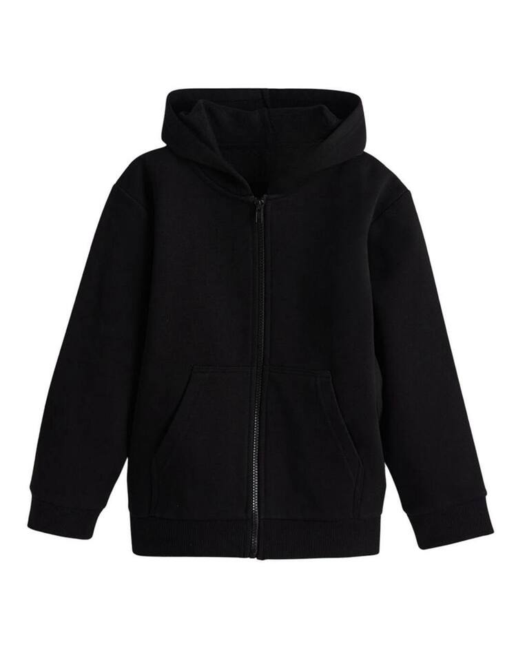 Siyah Renk Unisex Düz Baskısız Fermuarlı Kapüşonlu Sweatshirt Ceket Hırka