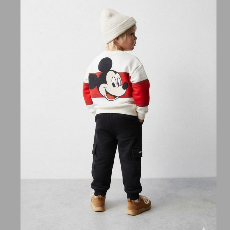 Erkek Çocuk Kargo Cep Eşofman Alt Mickey Mouse Baskılı Sweatshirt İkili Takım