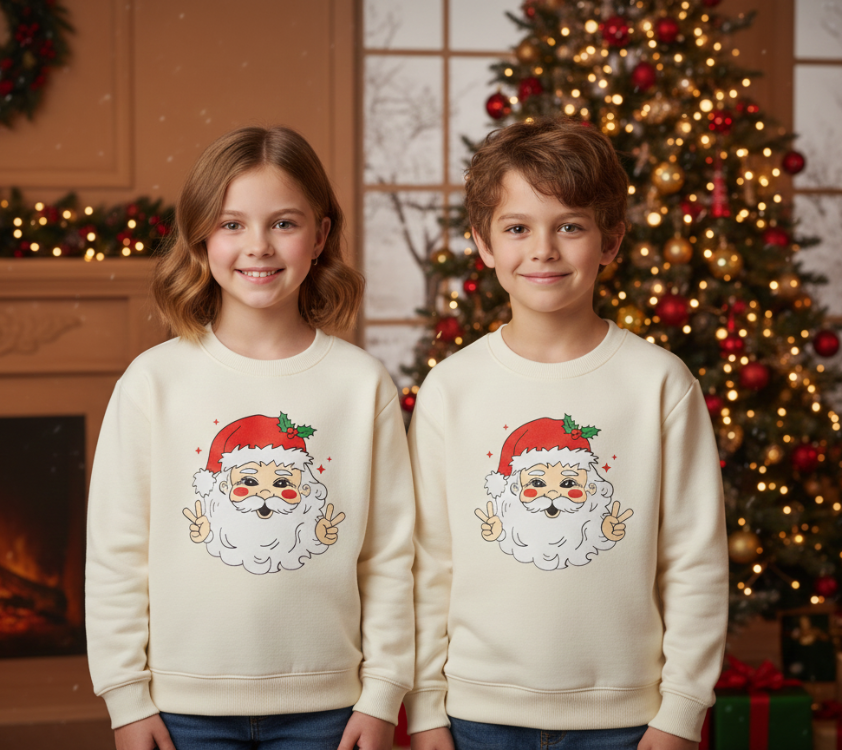 Yılbaşı Temalı Noel Baba Baskılı Kız/Erkek Çocuk Sweatshirt