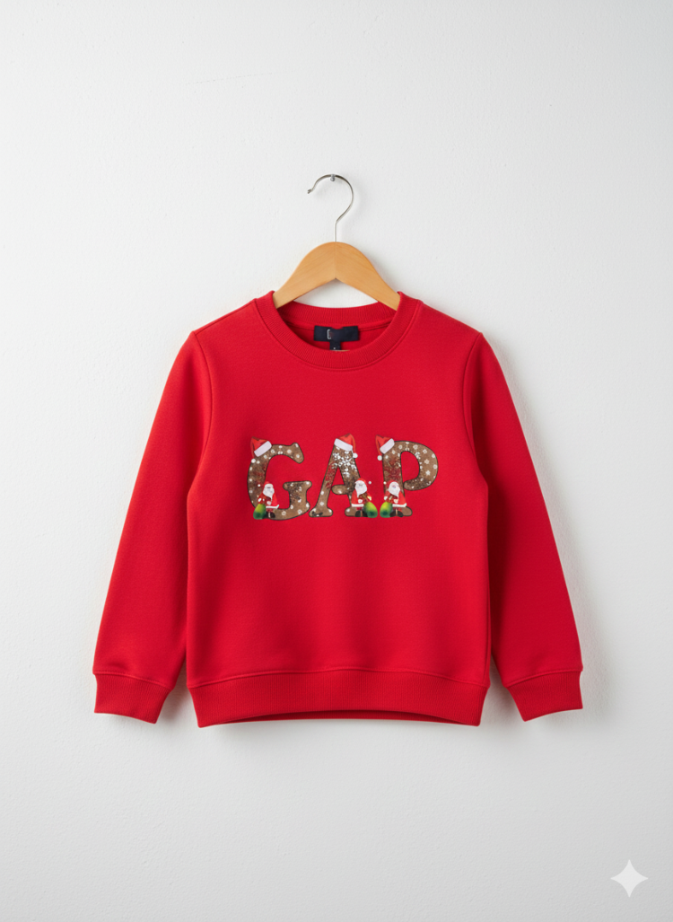 Yılbaşı Temalı Kırmızı Çocuk Sweatshirt (Kız/Erkek Çocuk)
