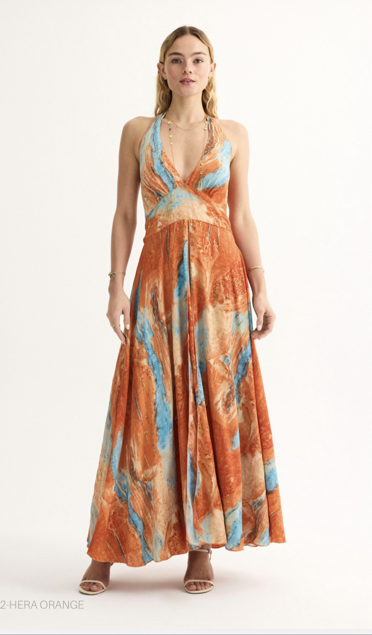 Hera orange maxi elbise ld1582