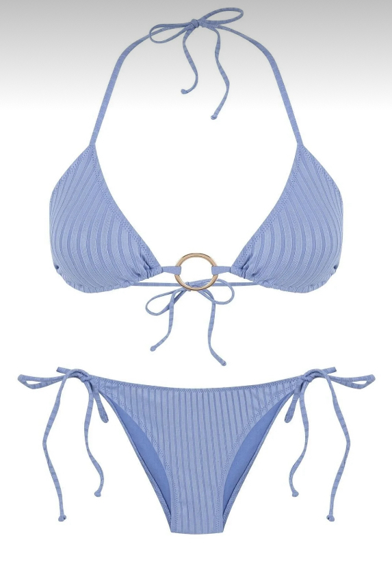 Dokulu aksesuarlı mavi bikini takımı