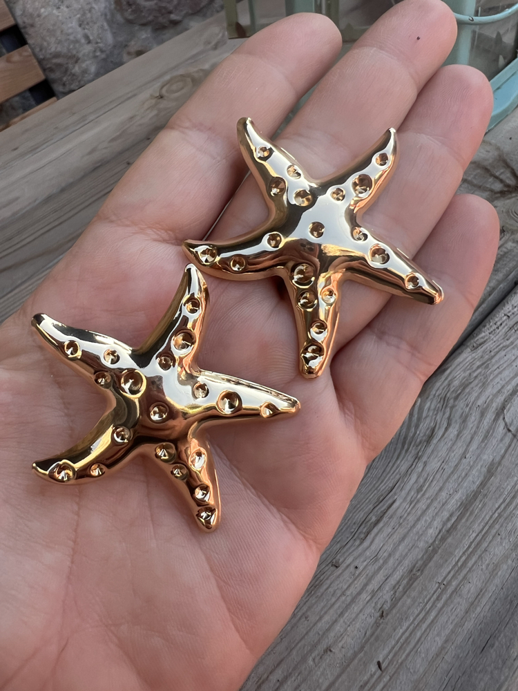 Moon surface star gold küpe