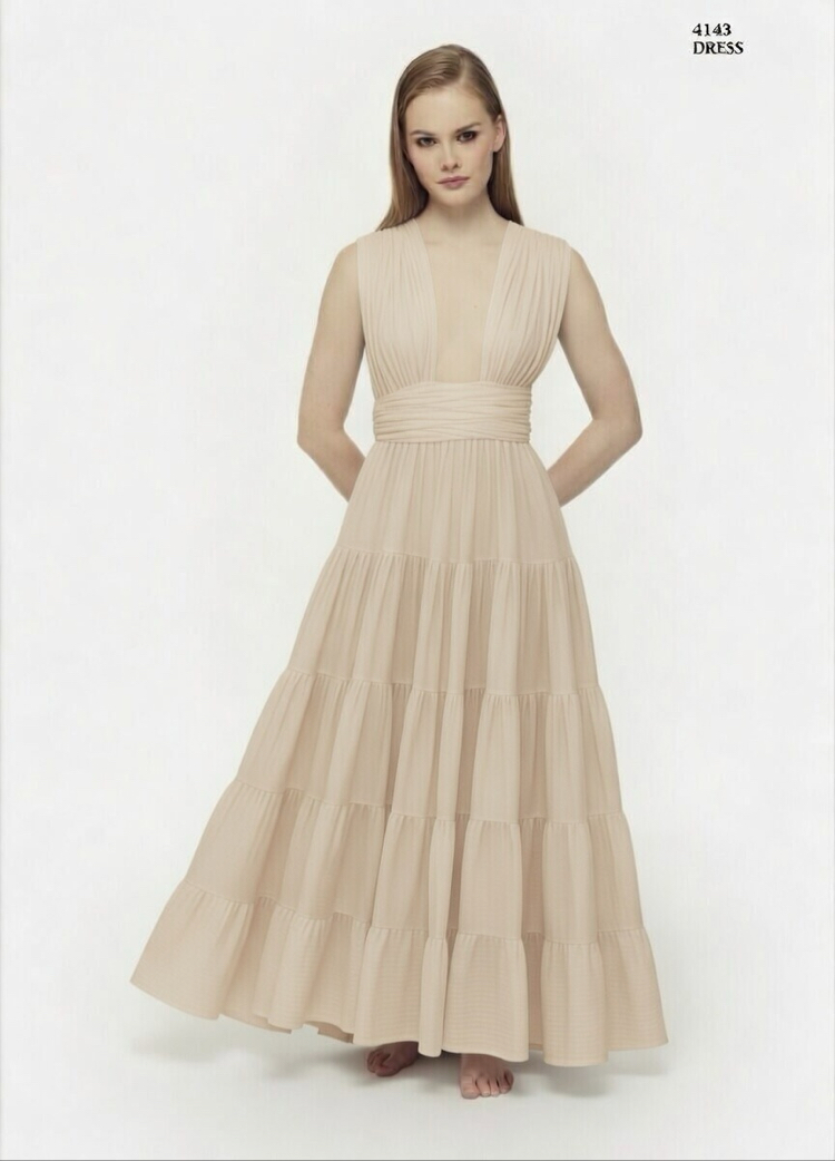 Bej müslin maxi elbise 4143