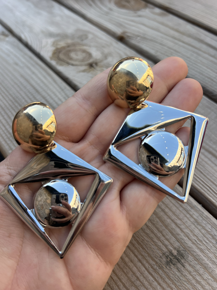 Gold silver extravagant küpe