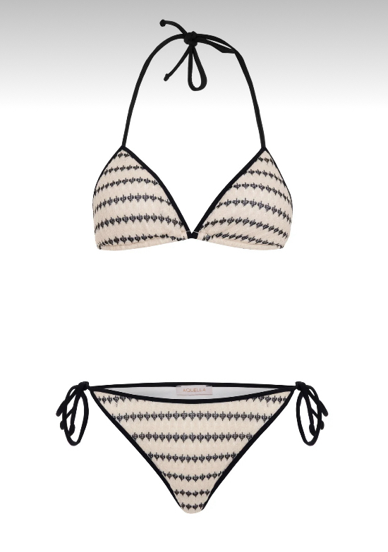 Triko işlemeli ekru bikini takımı