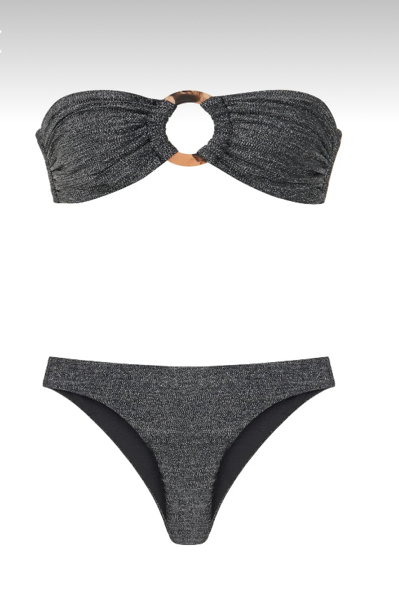 Toka detaylı simli siyah bikini takımı