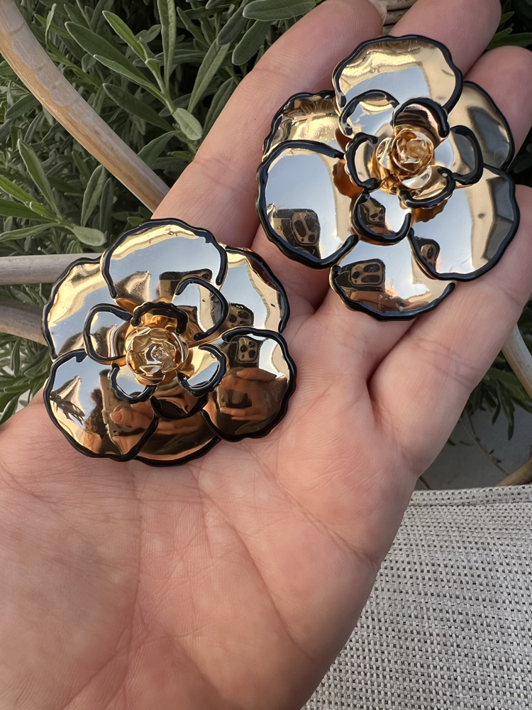 Blackgold floral küpe