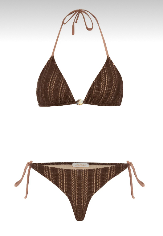 Boncuk aksesuarlıkahve triko bikini takımı
