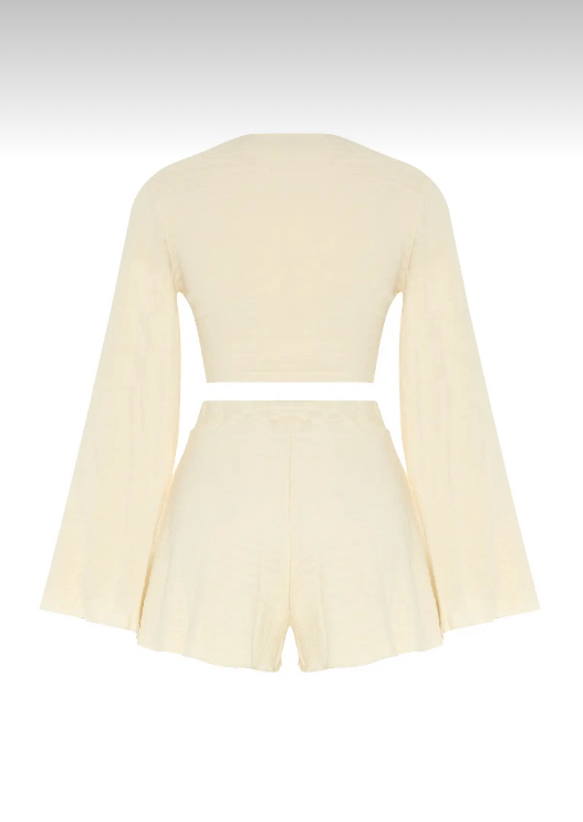 Dokulu desenli Crop Top-Şort takım