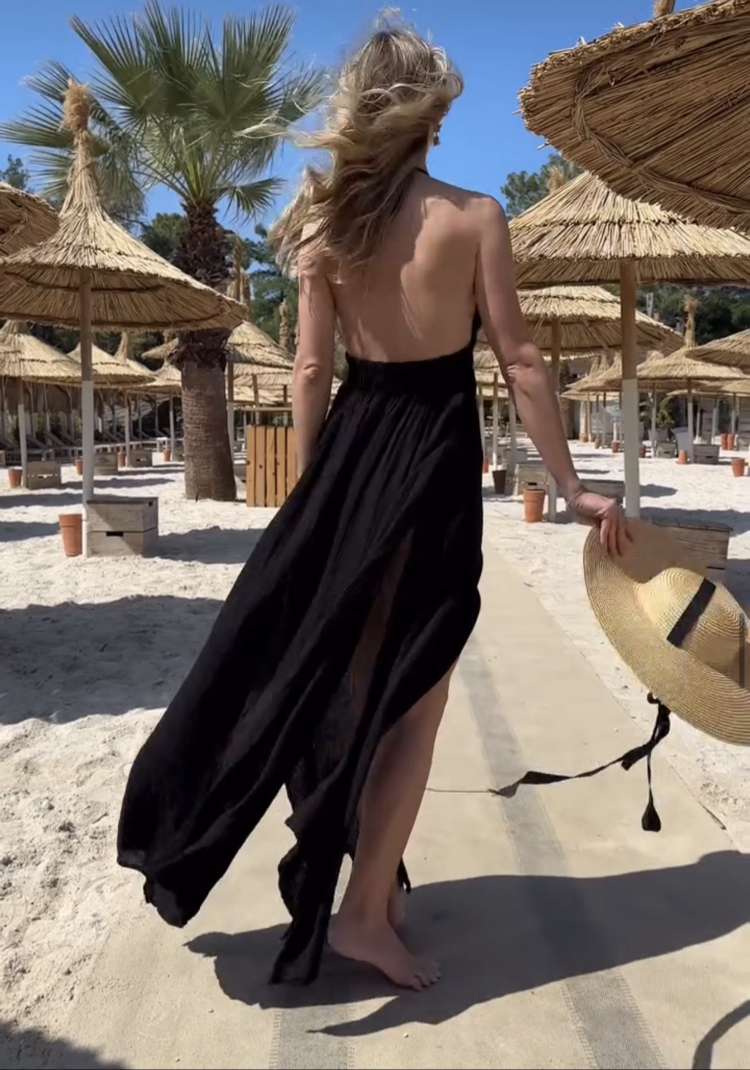 Müslin maxi elbise siyah 3530