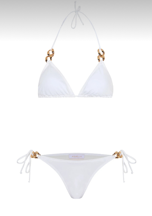 Zincir aksesuarlı beyaz bikini takımı