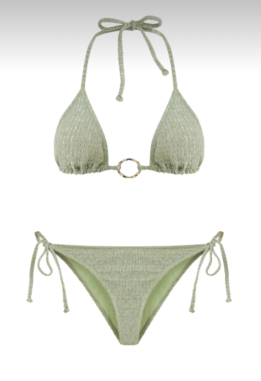 Halka aksesuarlı parlak yeşil bikini takımı 