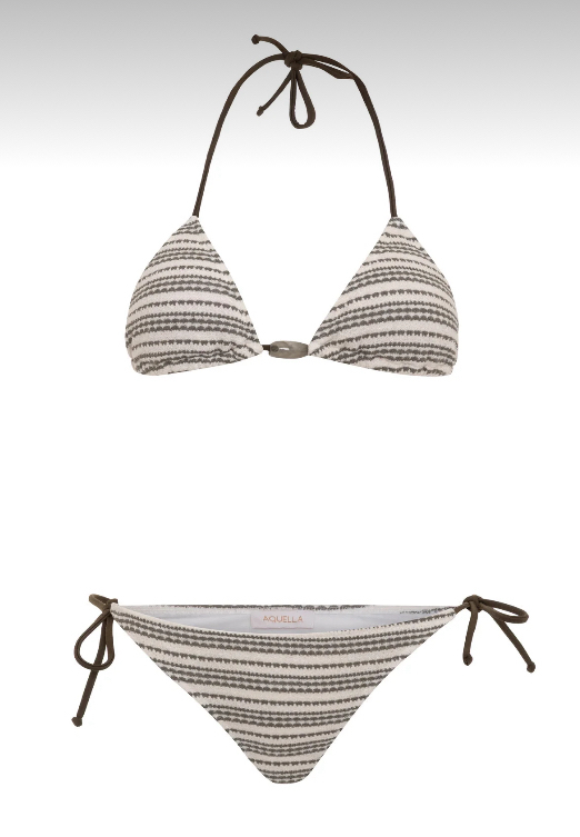 Taş aksesuarlı haki çizgili bikini takımı