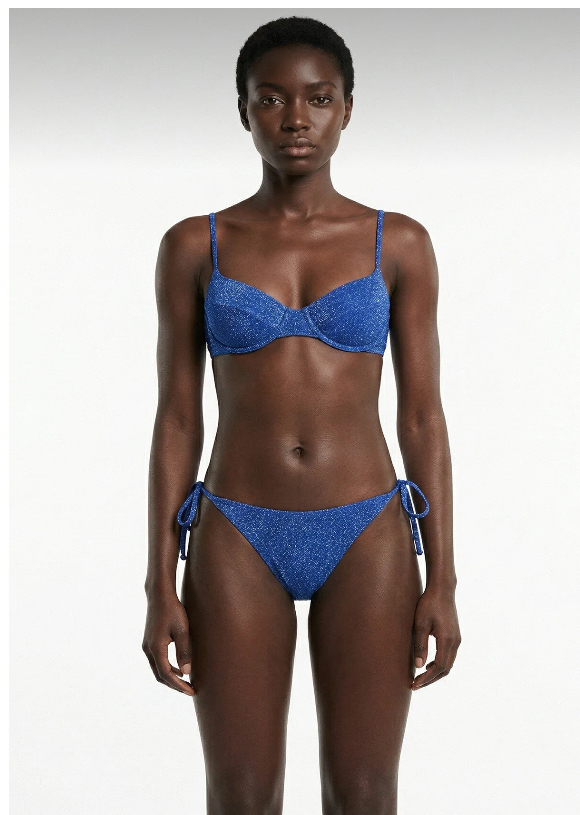 Balenli saks mavi lurex bikini takımı