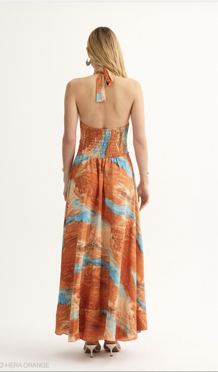 Hera orange maxi elbise ld1582