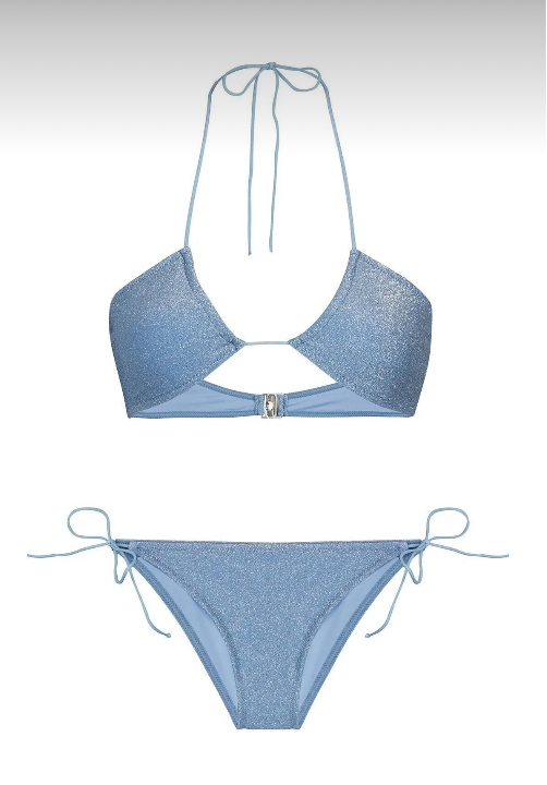 Halter yaka lurex mavi bikini takımı