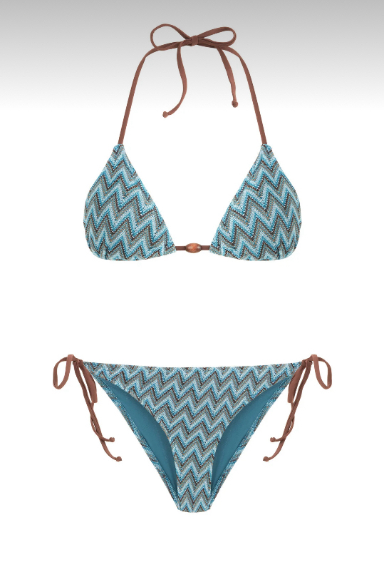 Triko desenli mavi bikini takımı