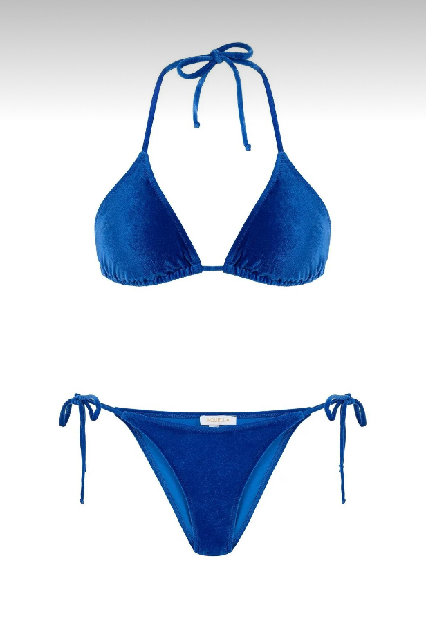 Saks mavi kadife bikini takımı