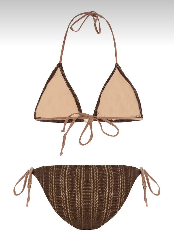 Boncuk aksesuarlıkahve triko bikini takımı