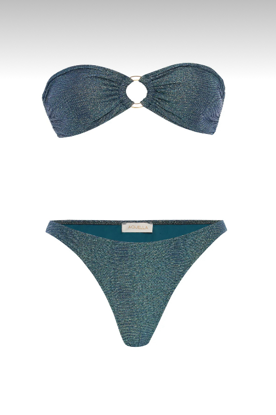 Tokalı simli indigo straplez bikini takımı