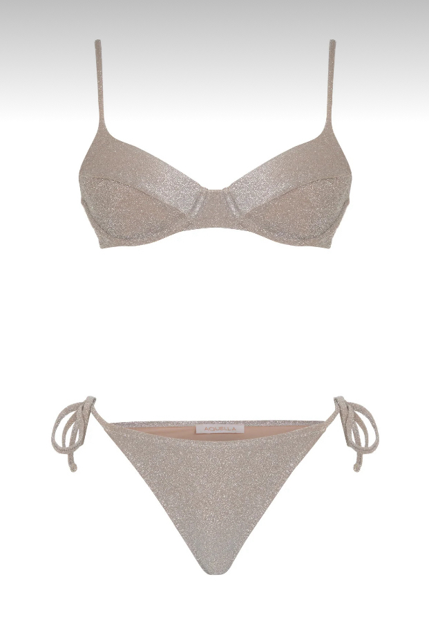 Lurex gümüş gri balenli bikini takımı