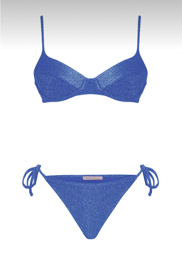 Balenli saks mavi lurex bikini takımı