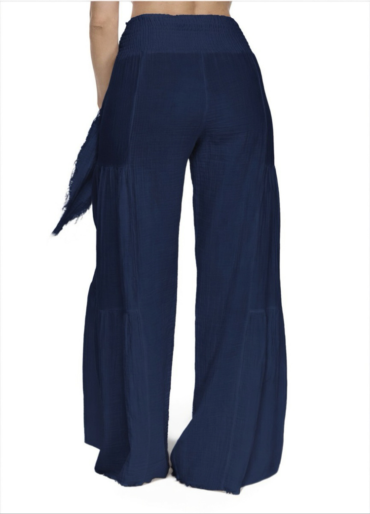 Müslin crop pantolon takım lacivert 5245-6236