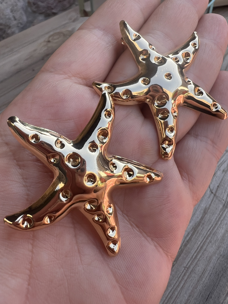 Moon surface star gold küpe