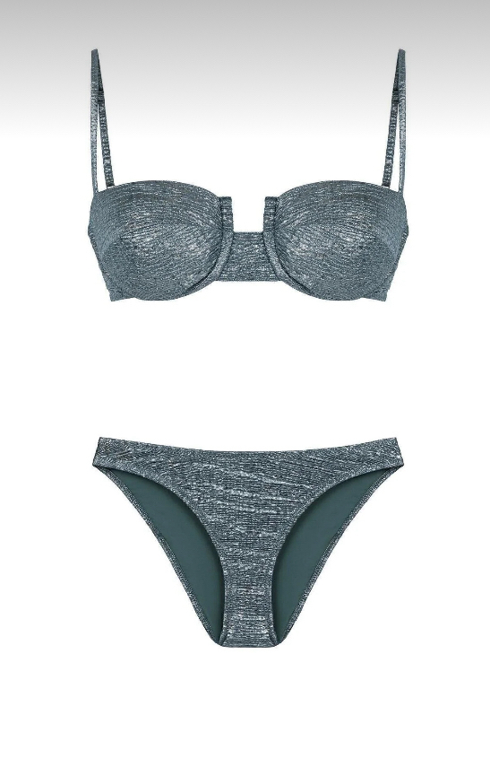 Balenli parlak yeşil bikini takımı