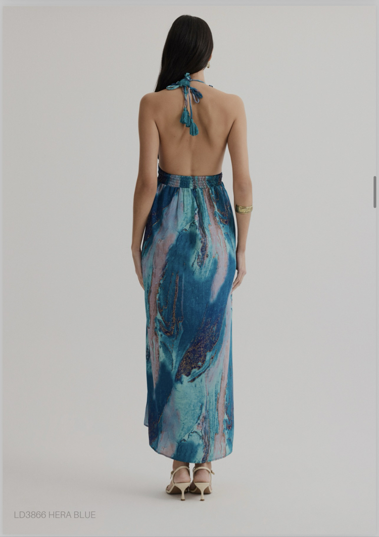 Hera blue ipek maxi elbise LD3866